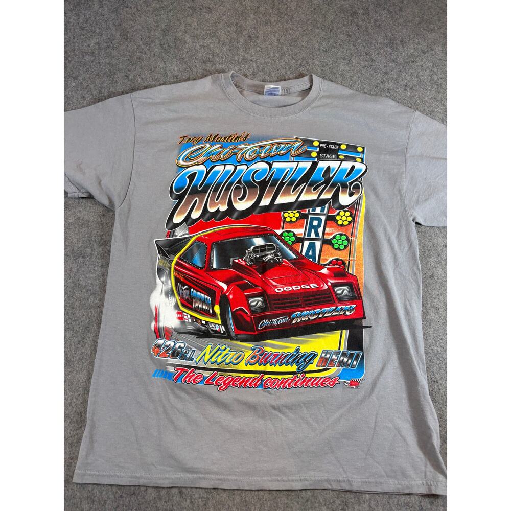 Chi Town Hustler Troy Martin Shirt Men Gray Nitro Burning Hemi Drag Racing Large